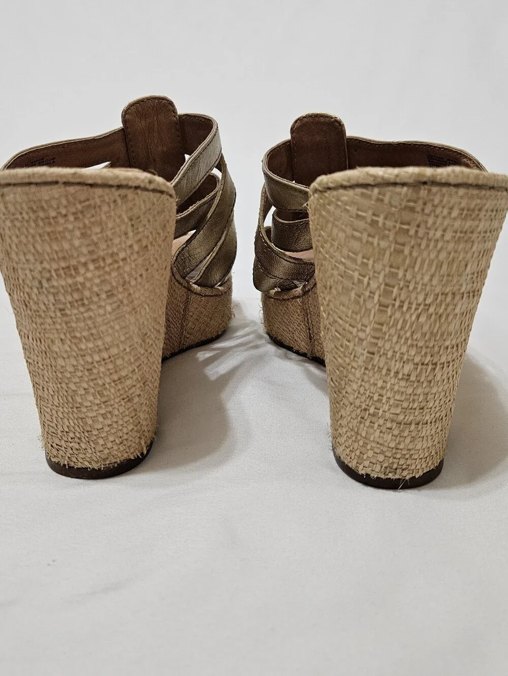 Born Sandals Womens 10 Strappy Casual Slip On Wedge Slide Gold Leather